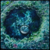 Schaumige Zellenbildung, Acryl und Mischtechnik auf Leinwand;
30 x 30 cm; verkauft;
Kooperation mit L. W.